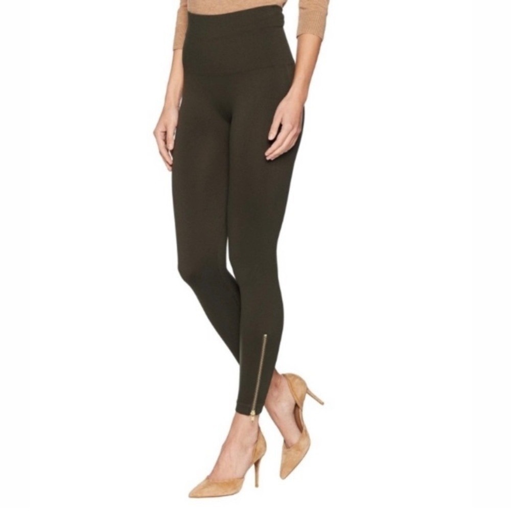 SPANX Look At Me Now Seamless Side Zip Leggings Deep Olive green high Size M